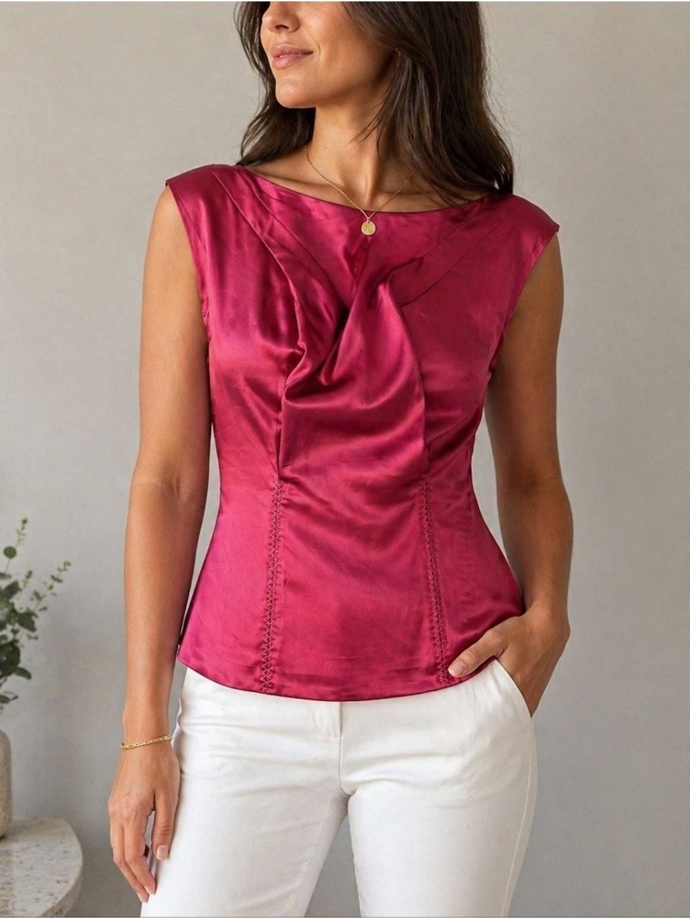 The Limited Satin Blouse Small Sleeveless Draped Front Pink